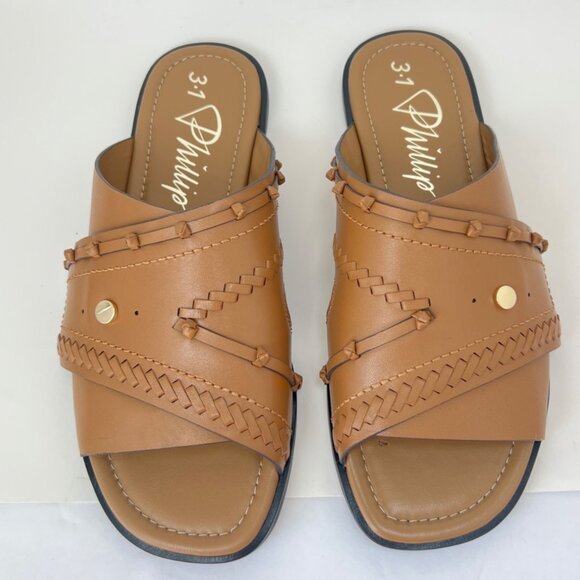 3•1 Phillip Lin Crossover Slides Brown Sandals with Leather Craft Size 41 US11 - Picture 2 of 11